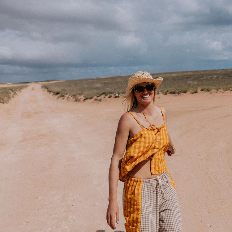 gingham pants with matching singlet