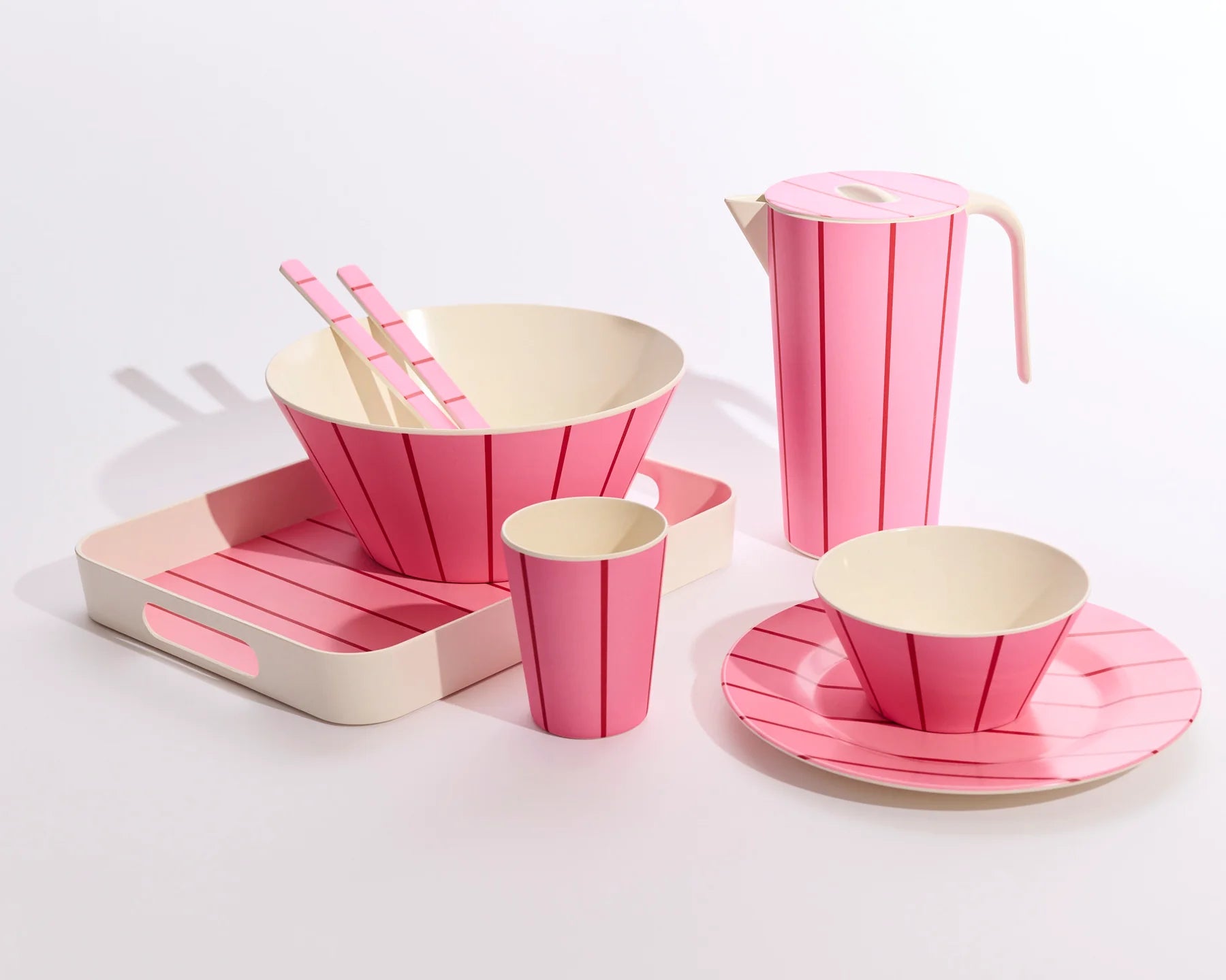 Pink and red Stripe plate set by Kip & Co