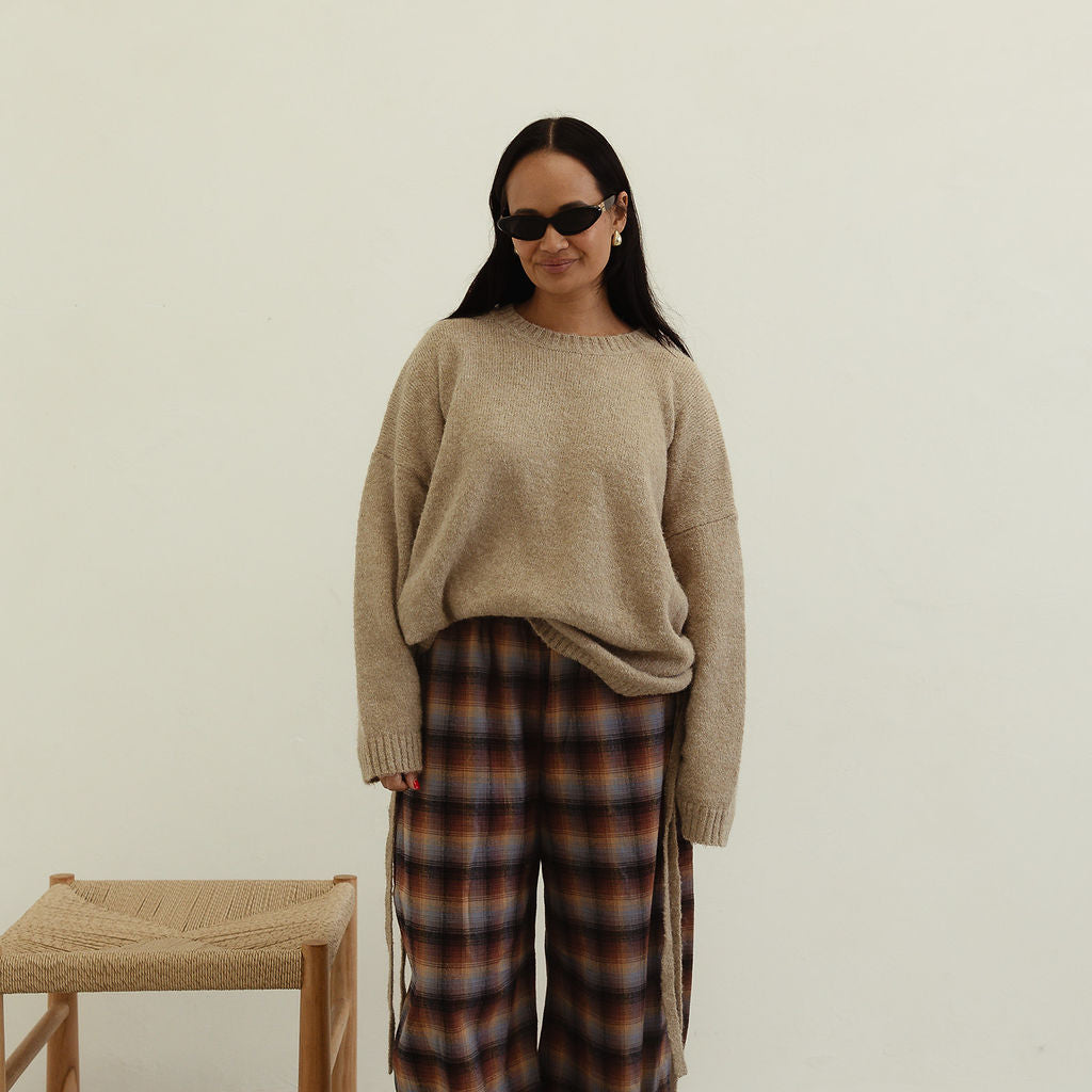 *pre-order* Vali check pant - brown/blue check by By Billie