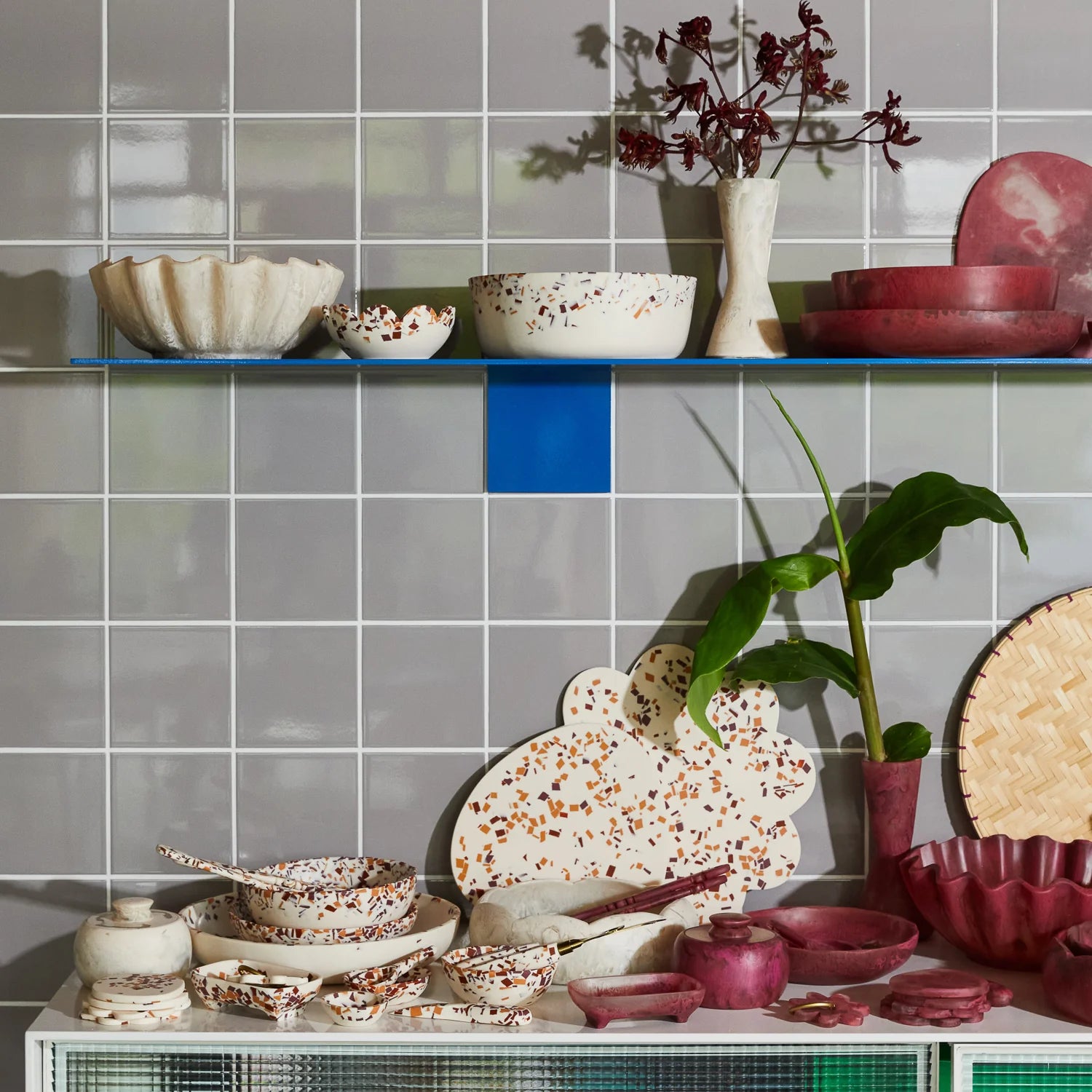 resin halleck canister crema white colour by Sage & Clare display of resin homewares