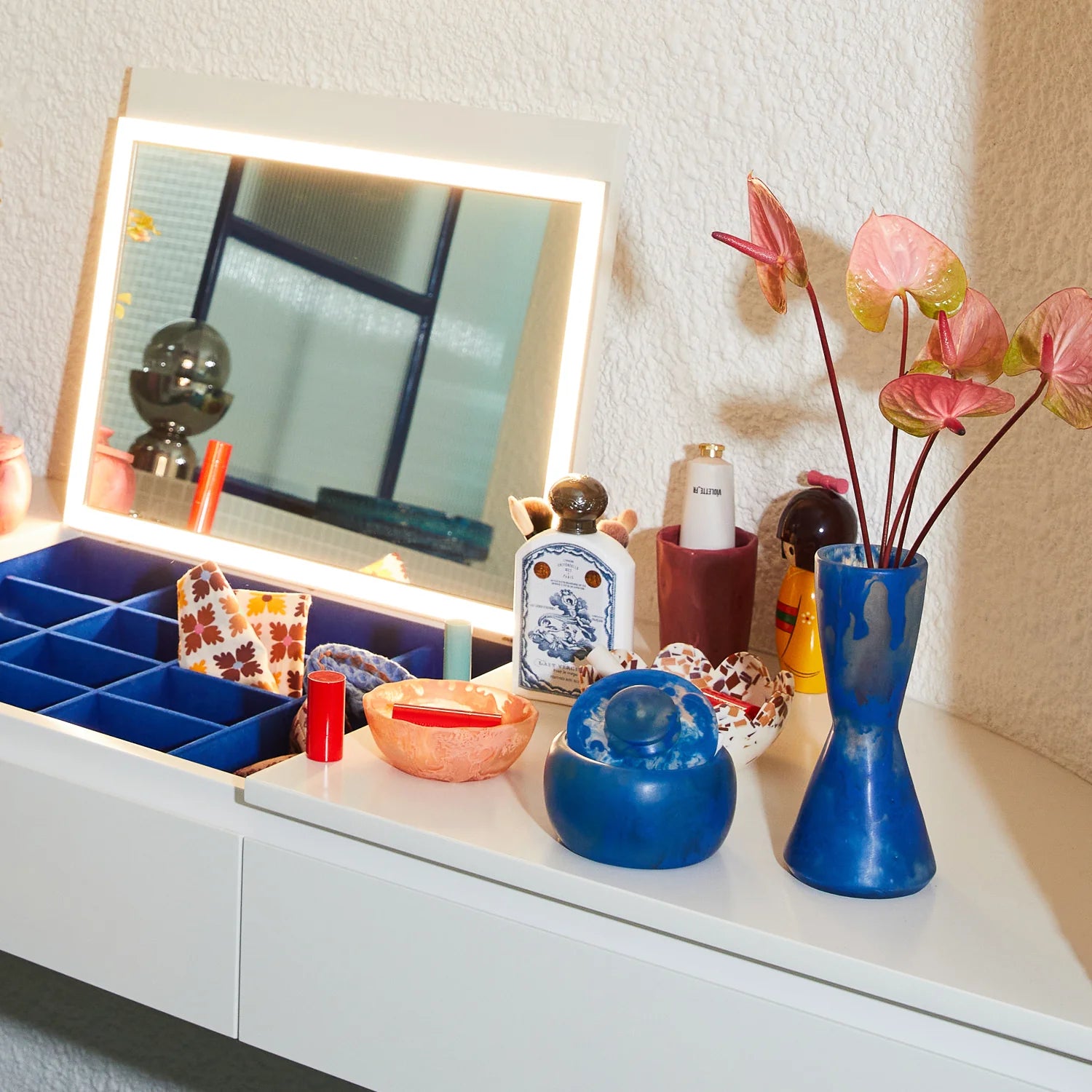 resin halleck canister lapis blue by Sage & Clare lifestyle photograph of canister