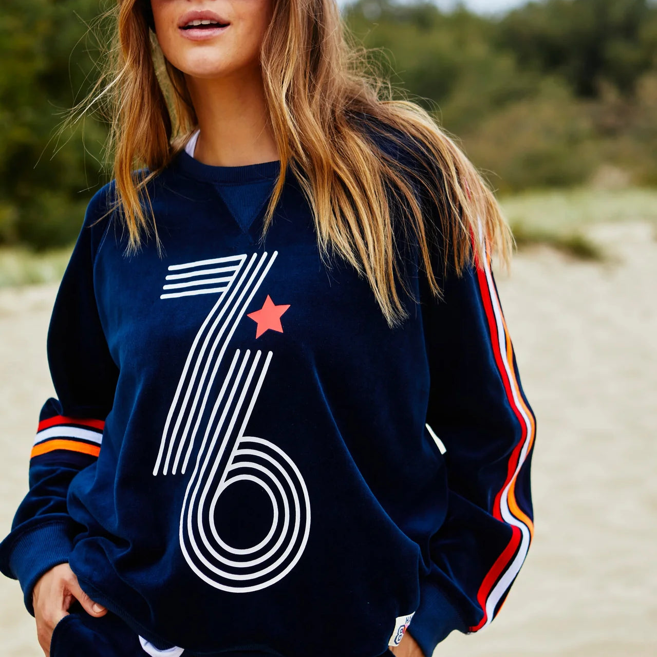 Retro 76 Navy Velour Sweater by Hammill and Co