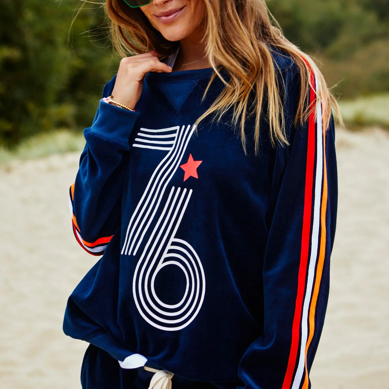 Retro 76 Navy Velour Sweater