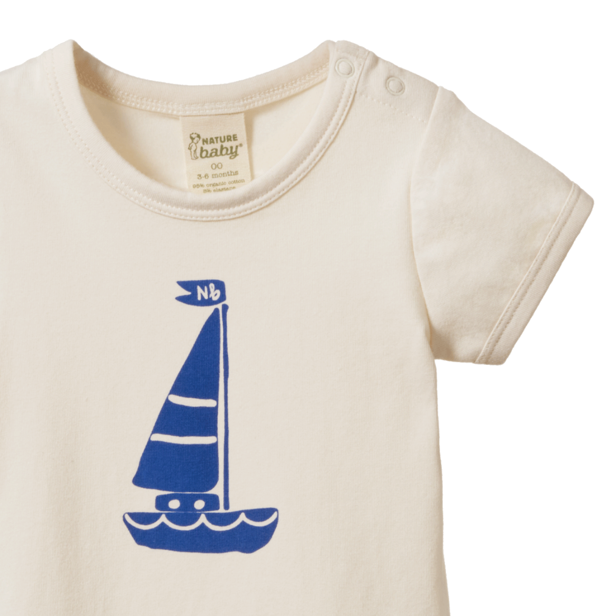 fabric details of organic cotton Stretch Jersey Short Sleeve Bodysuit Sail Boat by Nature Baby