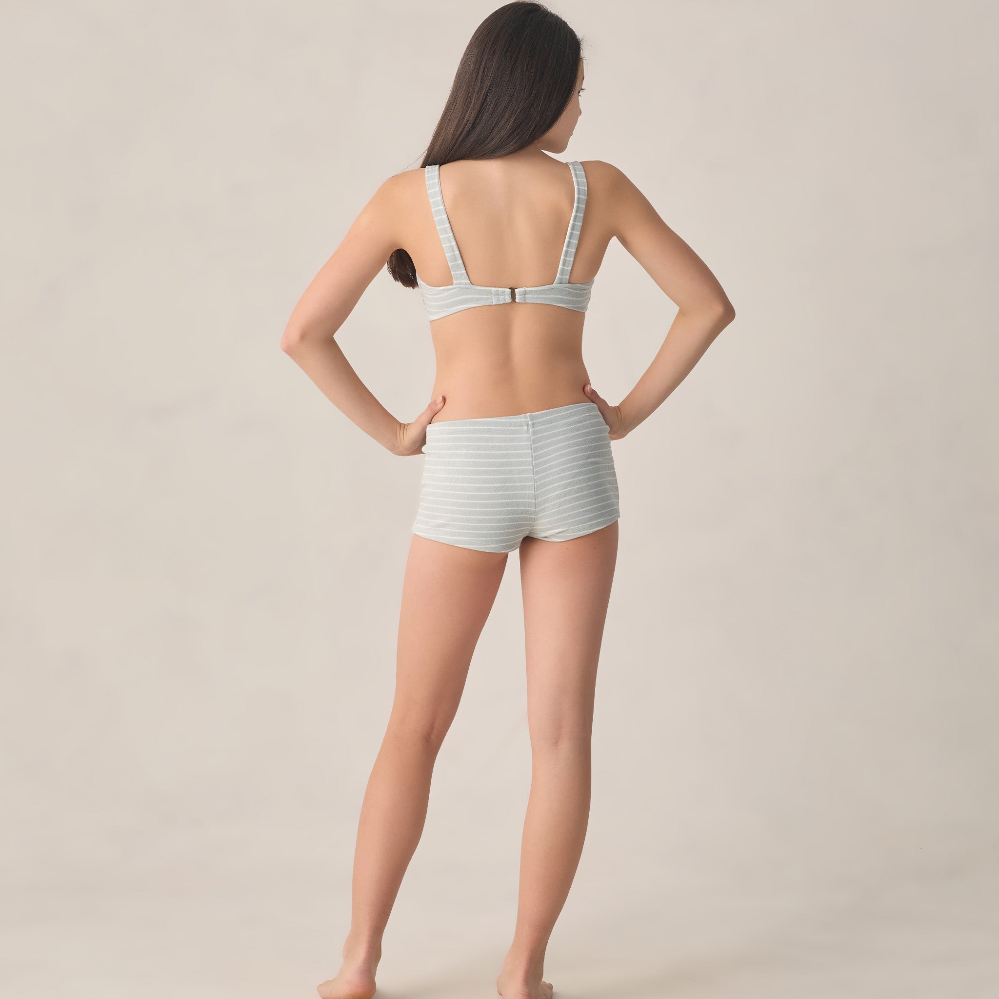 back view of Teen Alaya Bikini Set Seafoam Stripe by Rylee + Cru