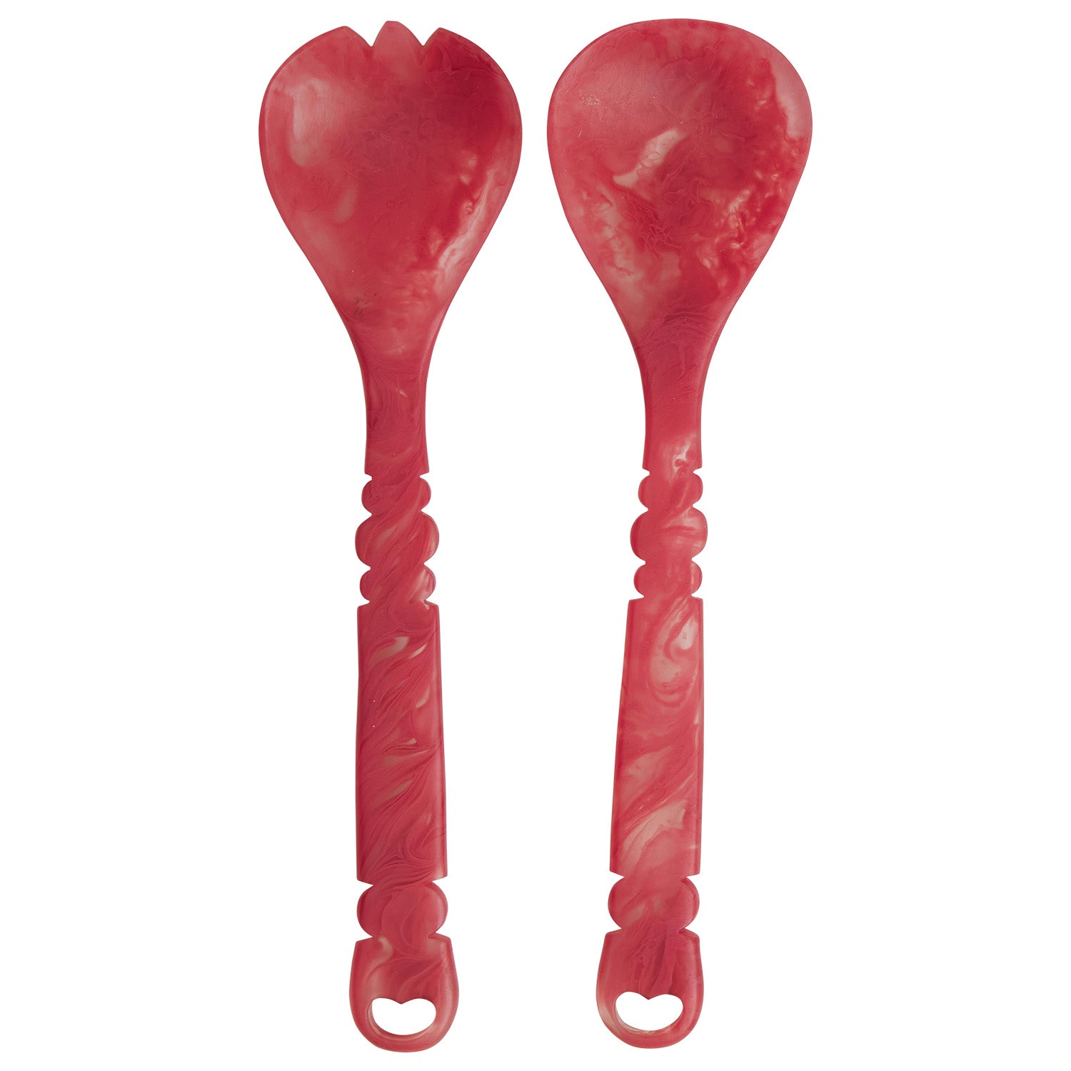sage and clare salad servers in raspberry red