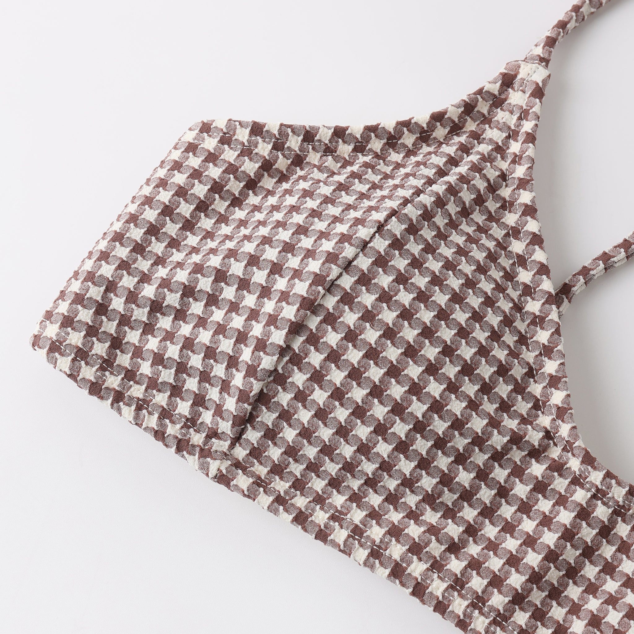 fabric details of Women's Alba Bikini Top Chocolate Houndstooth by Rylee Cru