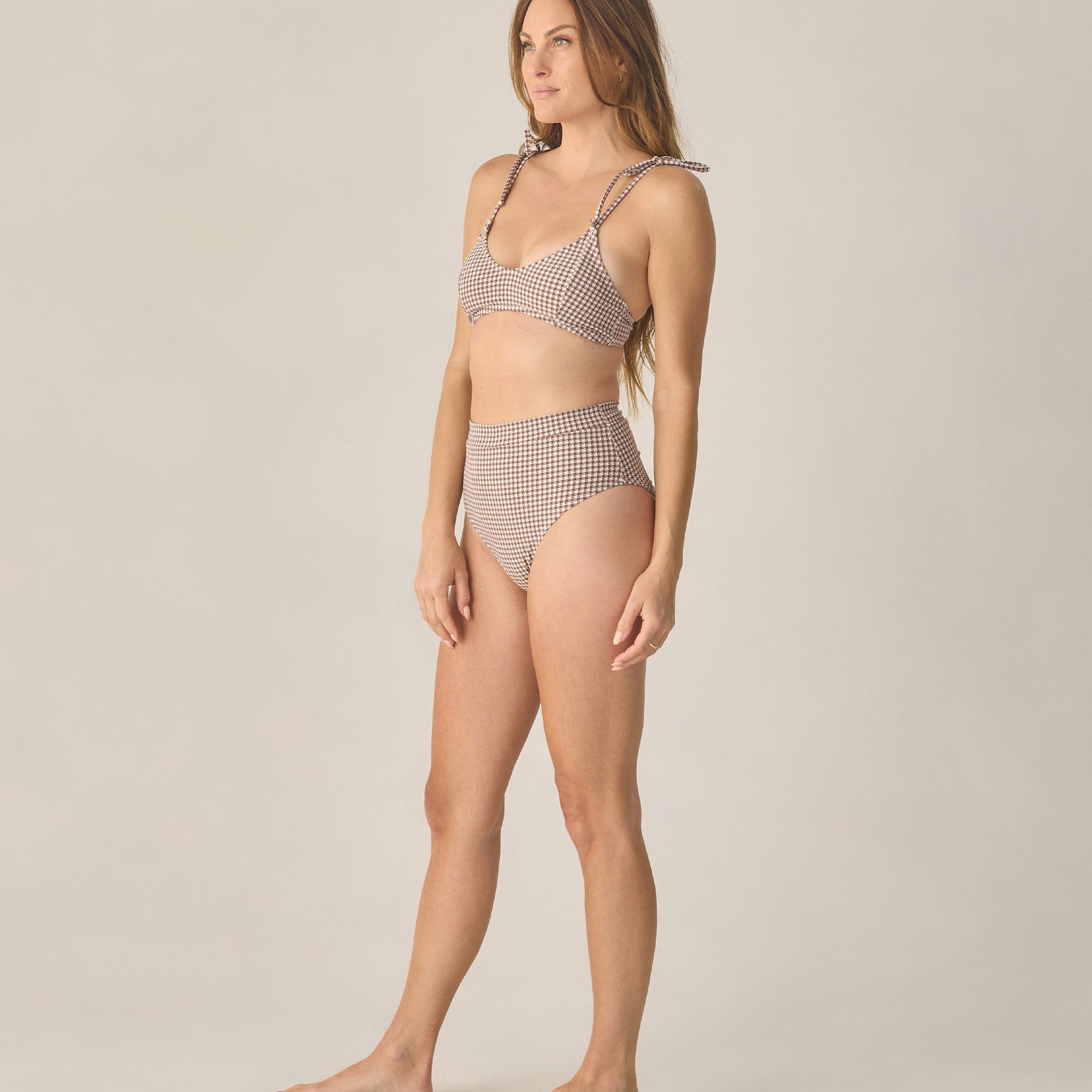 Women's Banded High Cut Bikini Bottom Chocolate Houndstooth by Rylee + Cru