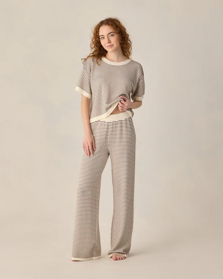 Women's Boxy Crop Knit Tee Chocolate Stripe by Rylee & Cru