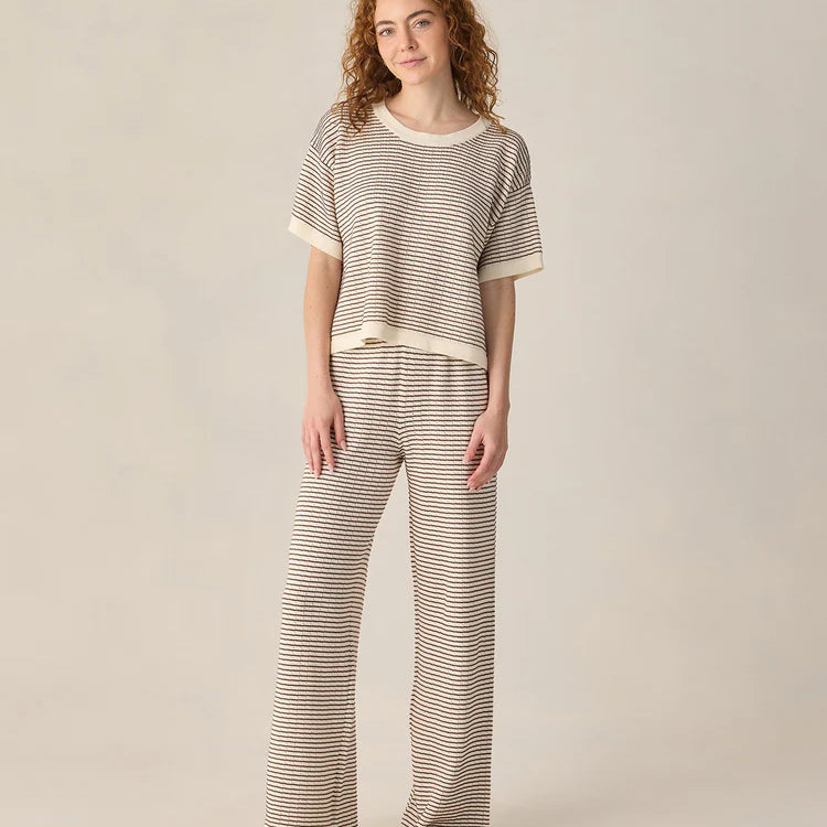 Women's Boxy Crop Knit Tee Chocolate Stripe by Rylee & Cru