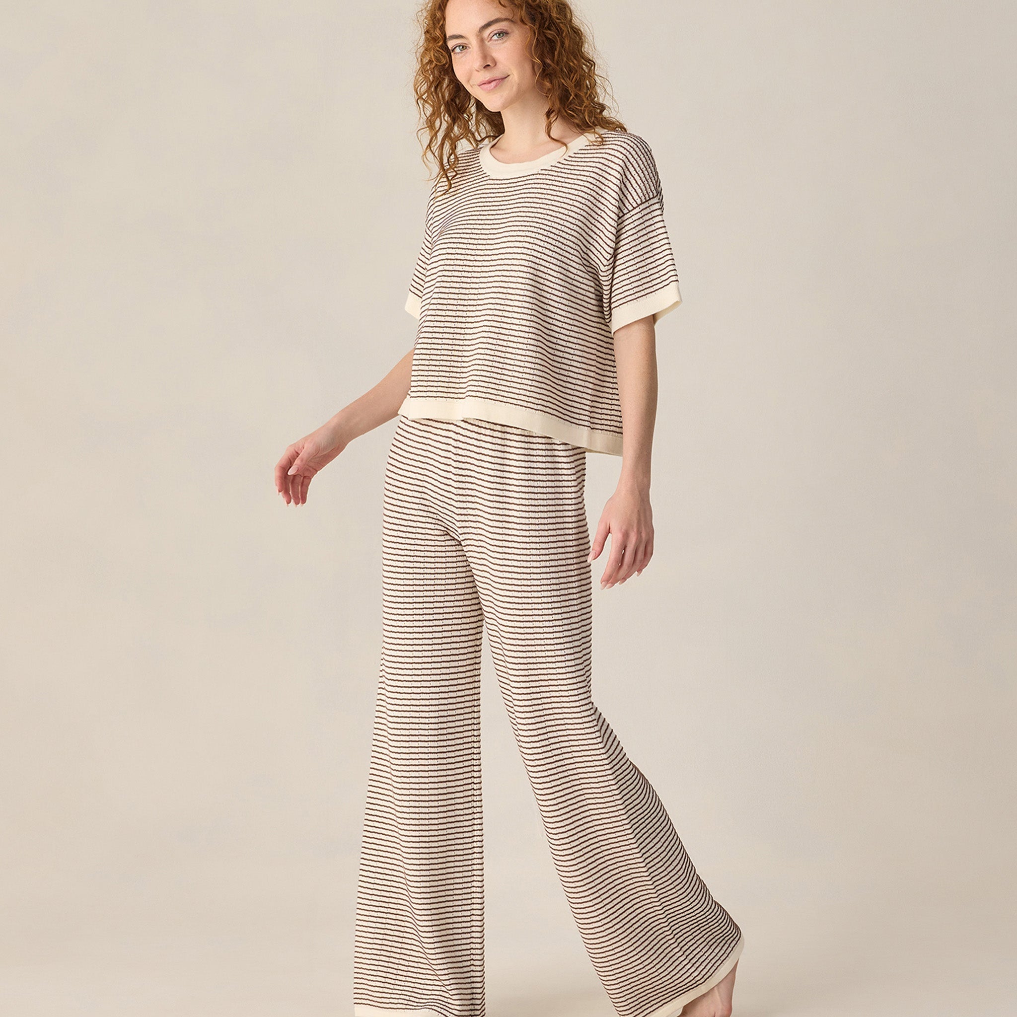 Women's Knit Wide Leg Pant Chocolate Stripe by Rylee & Cru