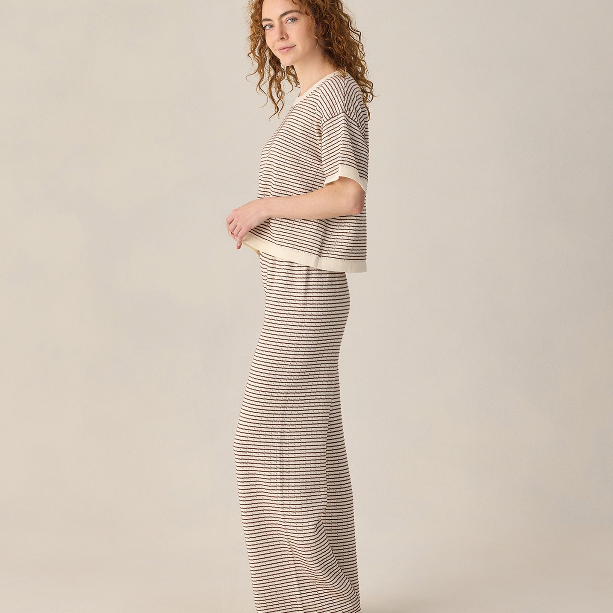 womens brown and white knit set by Rylee & Cru