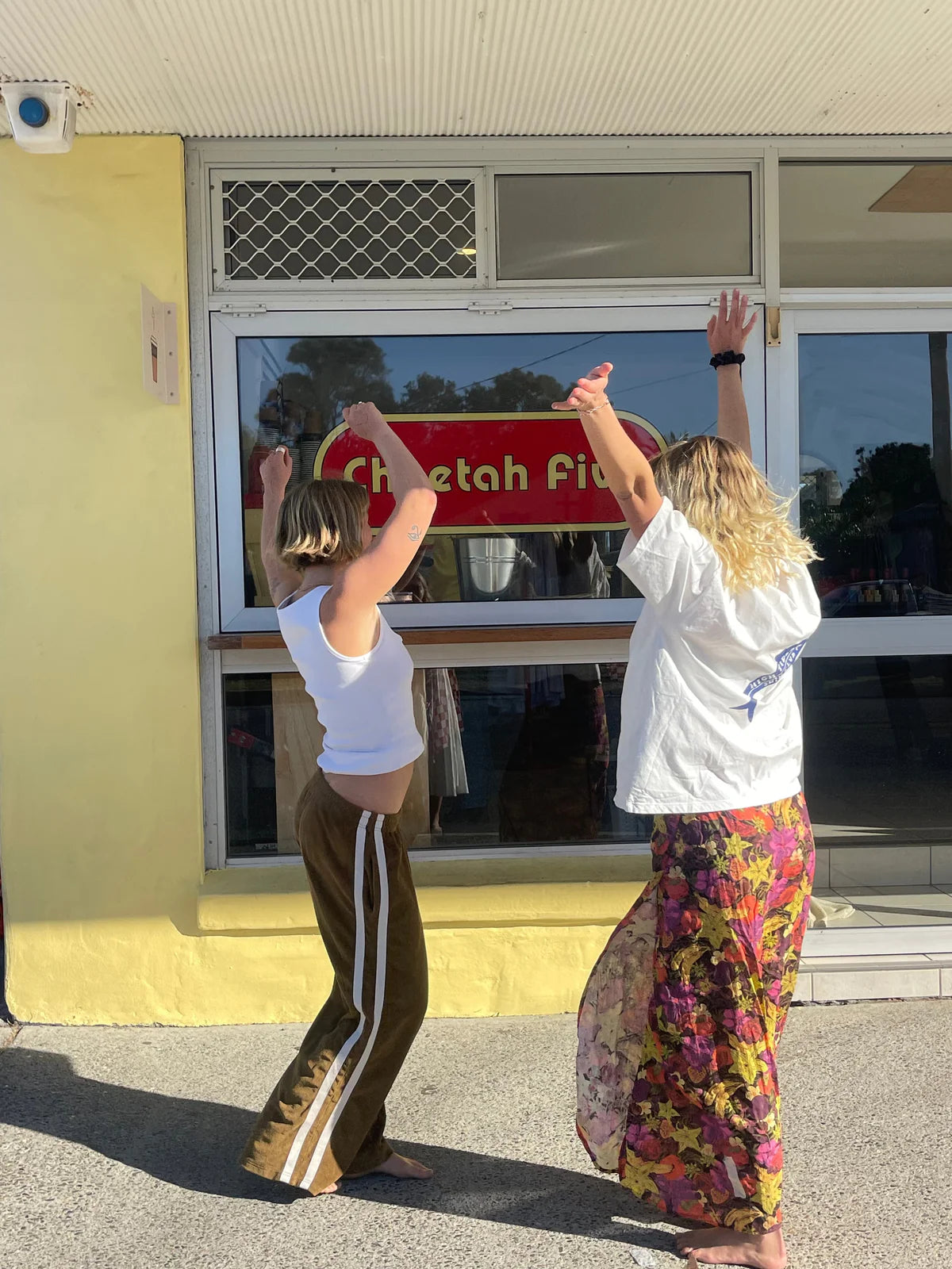 Wrap skirt in fruity by Atmosea and terry pants in army green