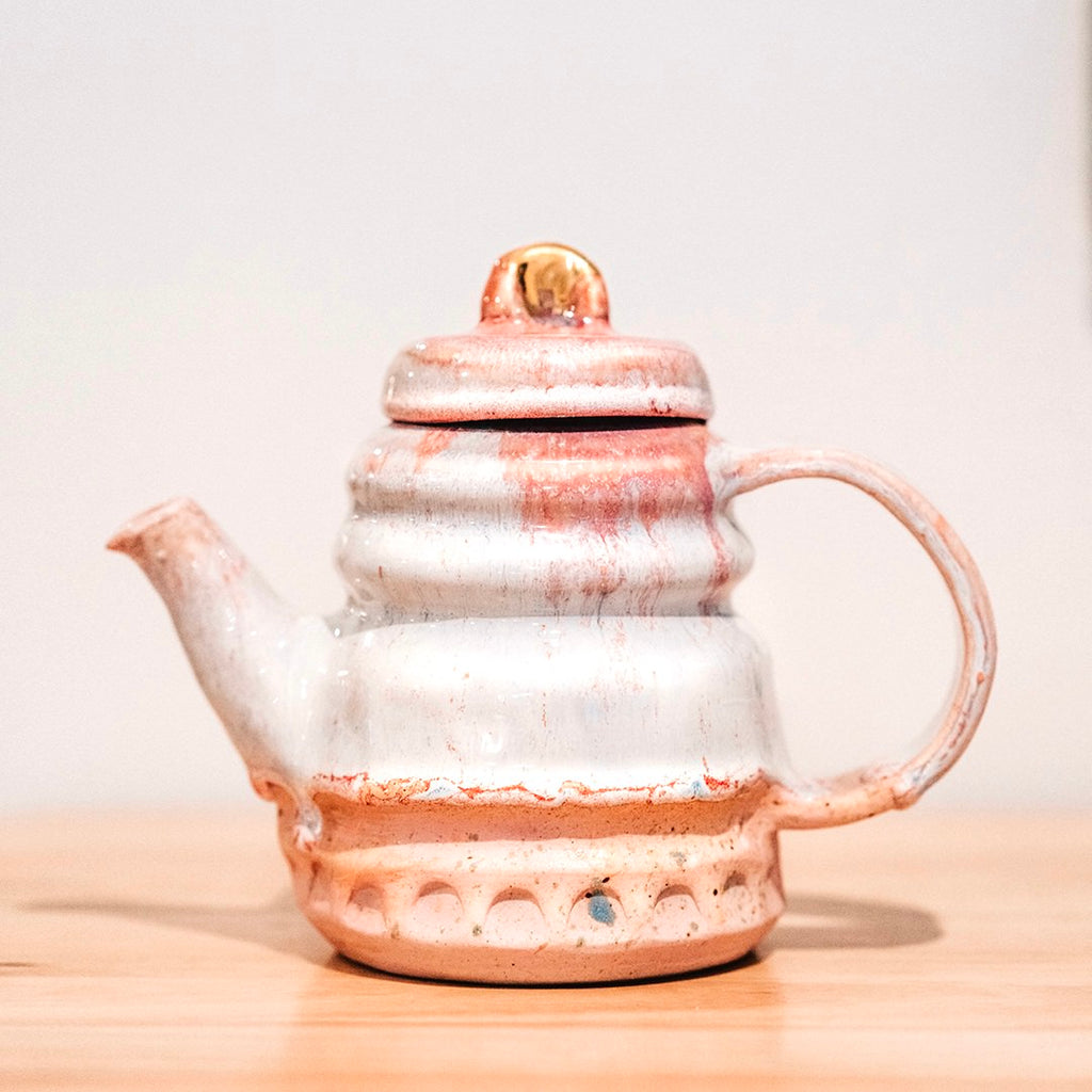 pink and peach ceramic teapot Australian made peacharoo