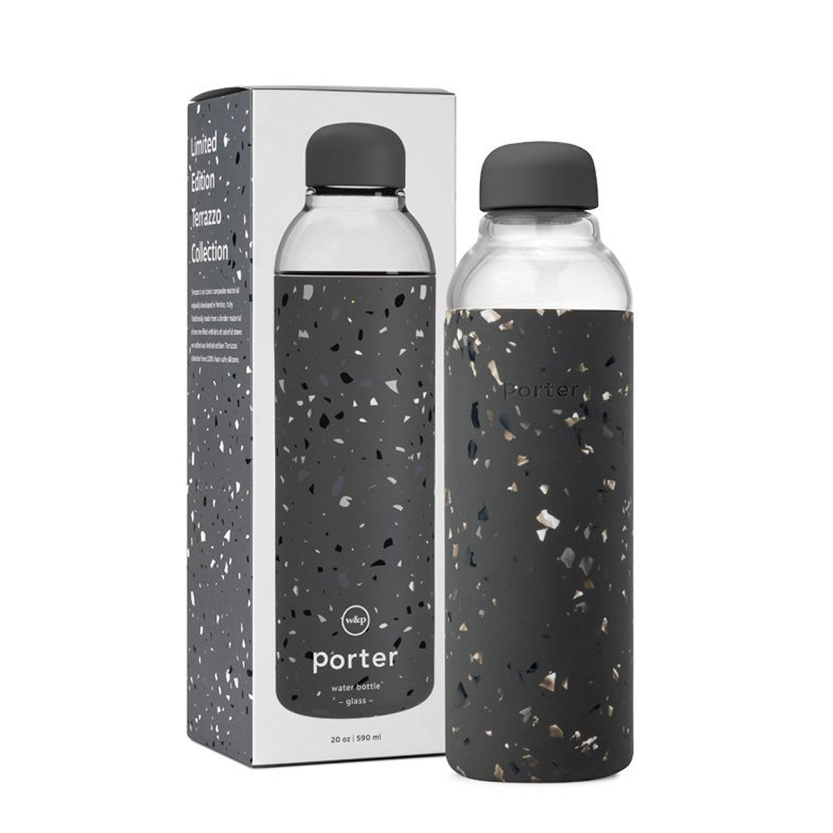 glass water bottle by porter in black / charcoal colour
