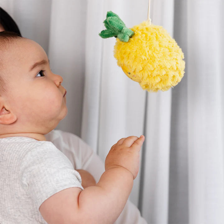 baby playing with 2 Pack Mini Market Brunch Stroller Toys - Pineapple & Cherries by Living Textiles