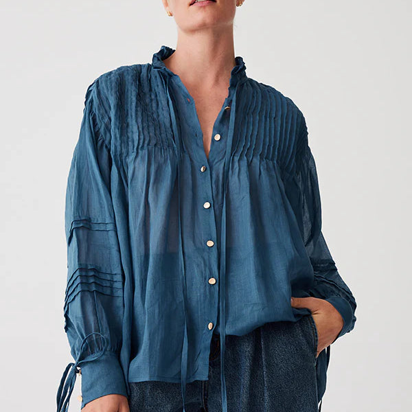 Aaliyah blouse in midnight blue by MOS front view