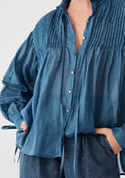 Aaliyah Blouse in Midnight blue colour worn by model for MOS The Label