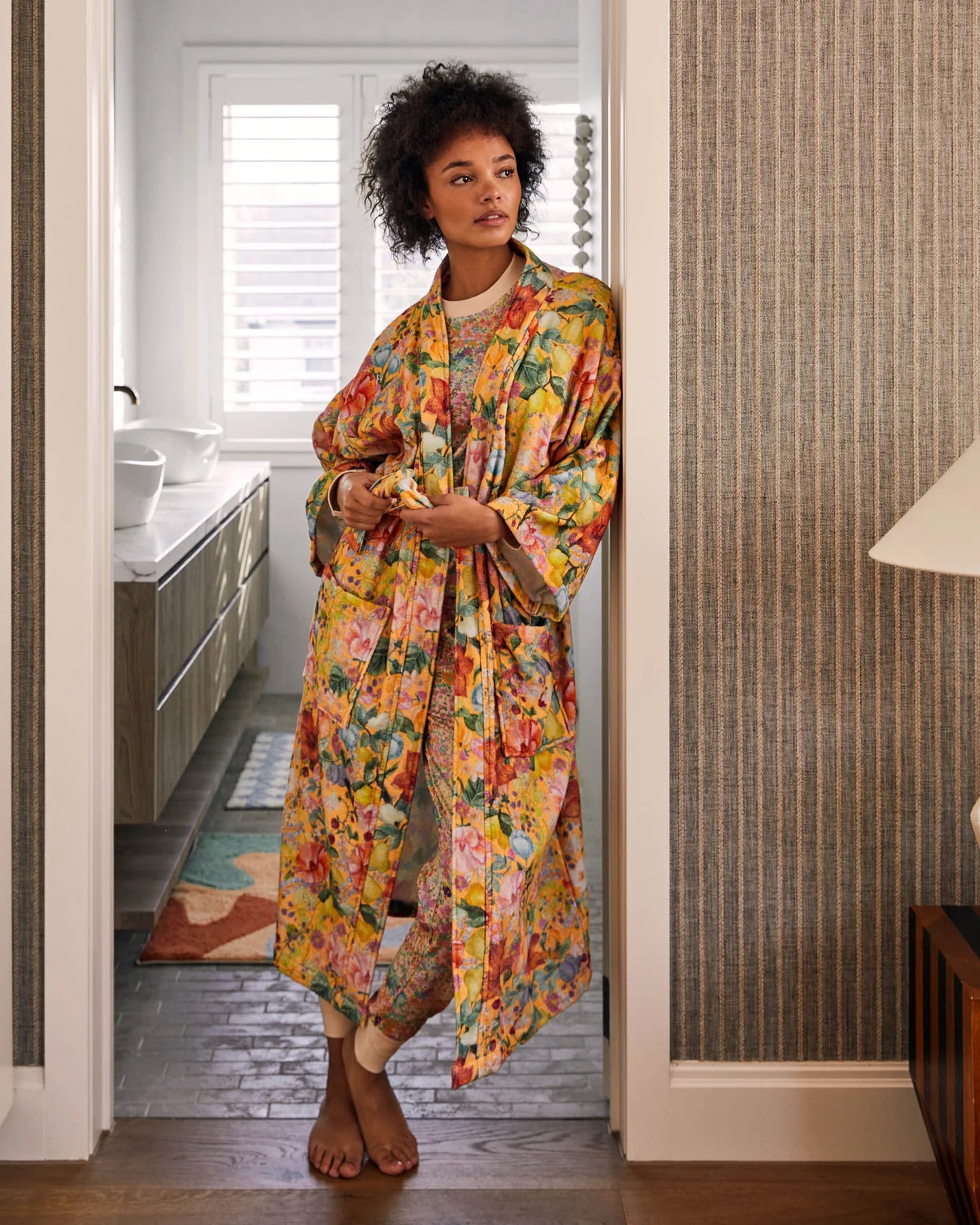 Abundance Marigold Printed Terry Bath Robe by Kip & Co