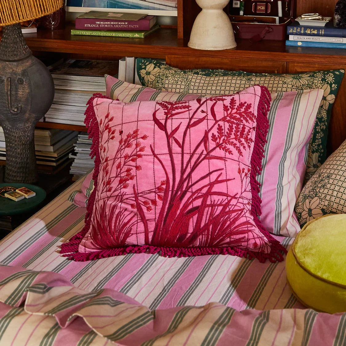 Adelyn Embroidered Cushion in Cosmo Pink by Sage & Clare