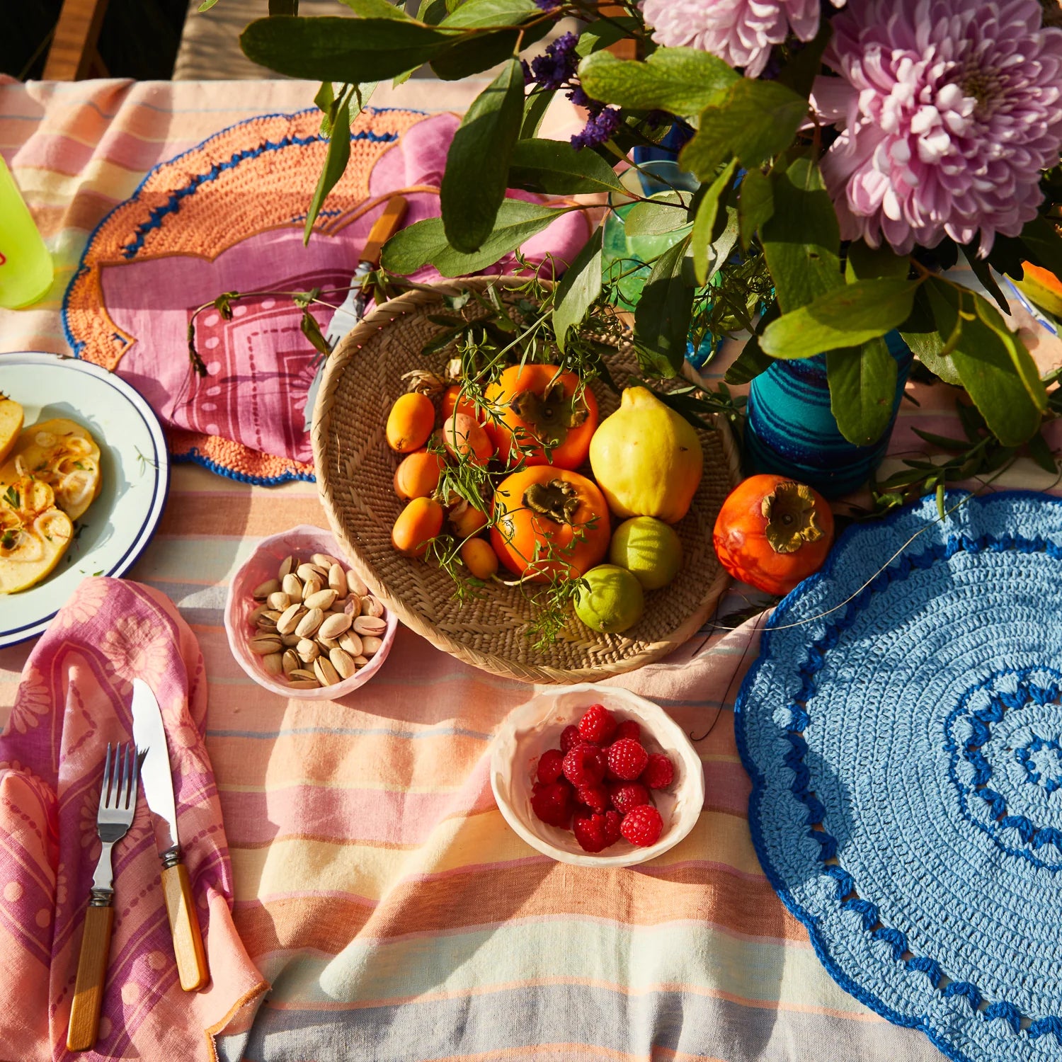 Colourful crochet placemats from Sage and Clare