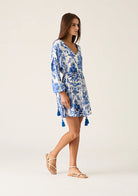 Blue mini dress with floral pattern and tassels from MOS