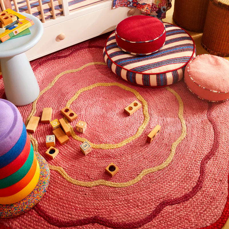 Colourful pink jute rug by Sage & Clare
