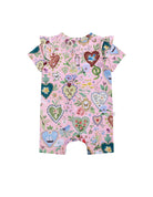 back of All My Hearts Precious Shorty Frill Coverall by Fleur Harris - Parfait Pink