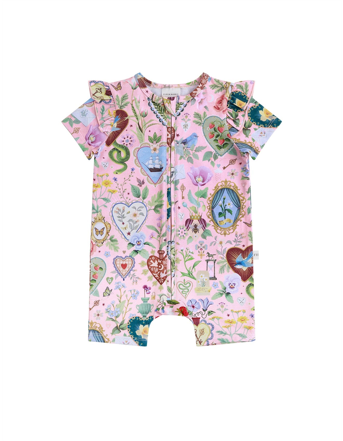 All My Hearts Precious Shorty Frill Coverall by Fleur Harris - Parfait Pink