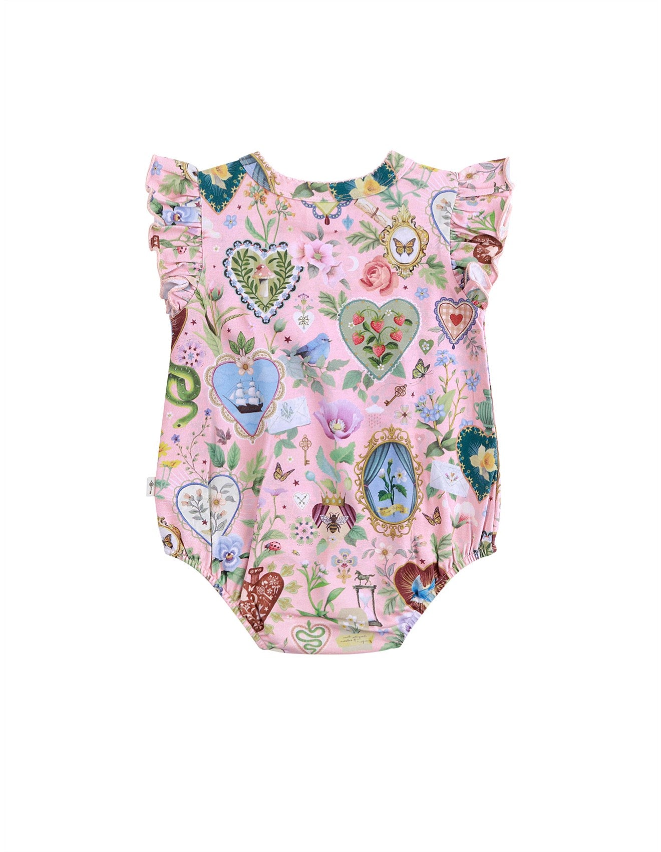 back of All My Hearts Sweet Bubble Romper – Parfait Pink by Fleur Harris