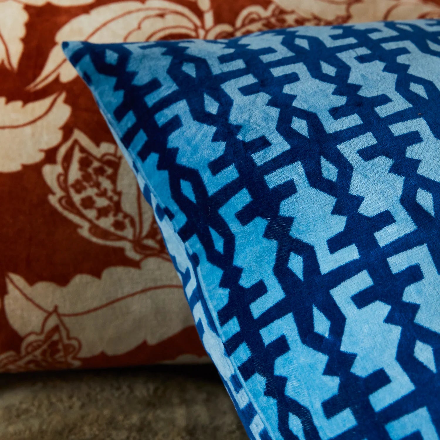 Blue velvet cushion