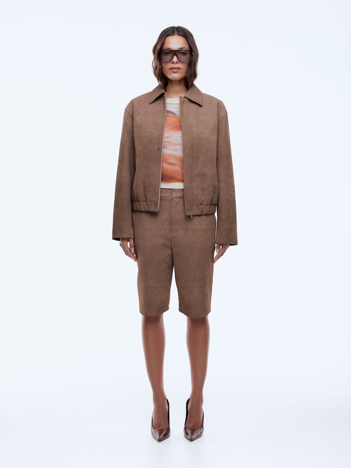 light brown Ana Suede Bomber Toffee by Ena Pelly