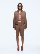 light brown Ana Suede Bomber Toffee by Ena Pelly