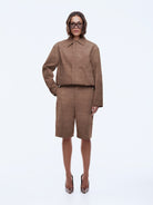 womens light brown suede bomber jacket by Ena Pelly 