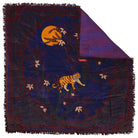 Detailed view of rope fringe trim and floral motifs on Andrea Velvet Bedcover striped border design