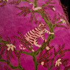 Detail view of striped tiger motif on Andrea Velvet Cushion Pansy showing plush velvet finish
