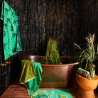 Aneta Spring Green bath sheet folded display showing complementary trim edge and premium quality finish