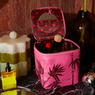 Sage & Clare Aneta vanity case with removable mirror and zip closure shown open