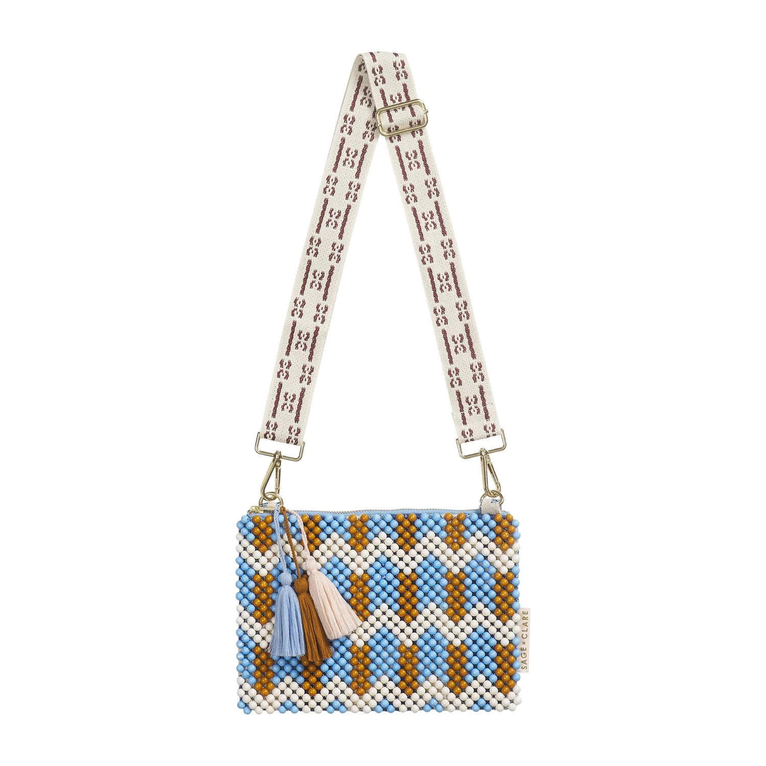 Anvi beaded clutch in blue jean by sage and clare