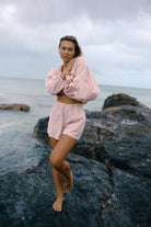 women wearing Ava Short Pink Gingham – The Bare Road