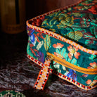 Quilted organic cotton vanity bag detail shot showing textured fabric pattern