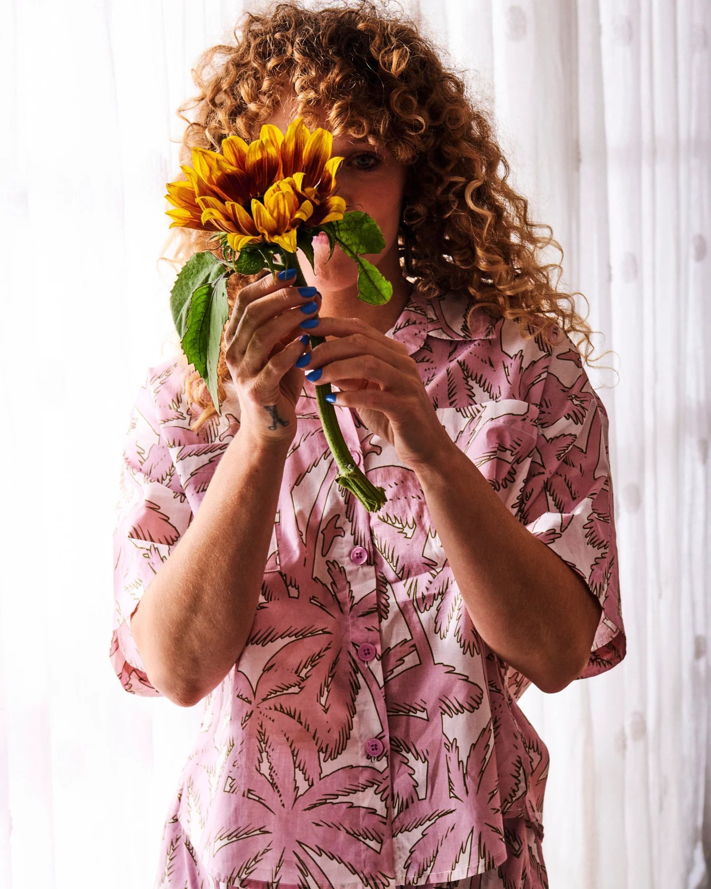 Balmy Palm organic cotton short sleeve shirt & short pyjama set