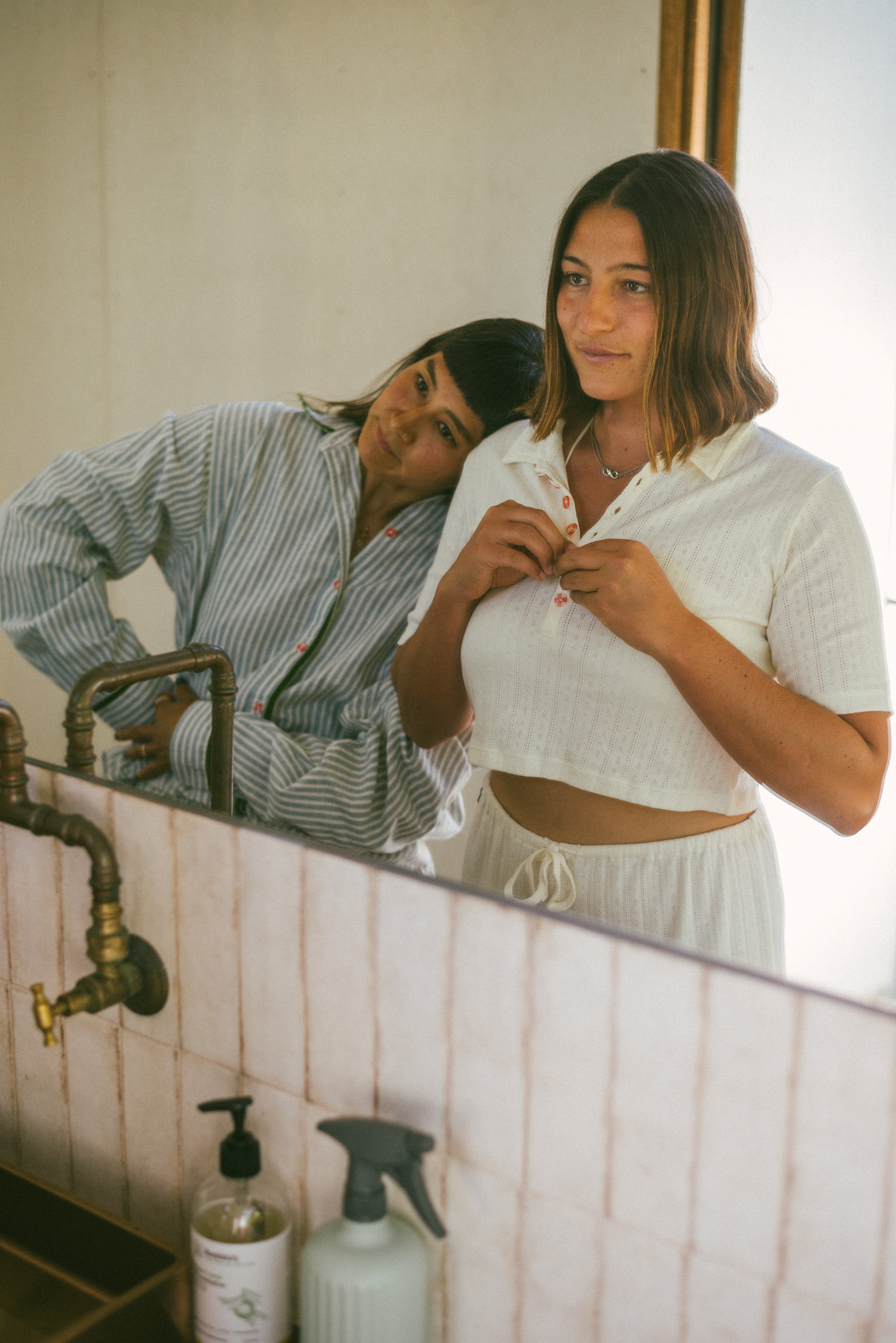 Unbuttoned Beach Pj Collar Tee - Pointelle | Atmosea