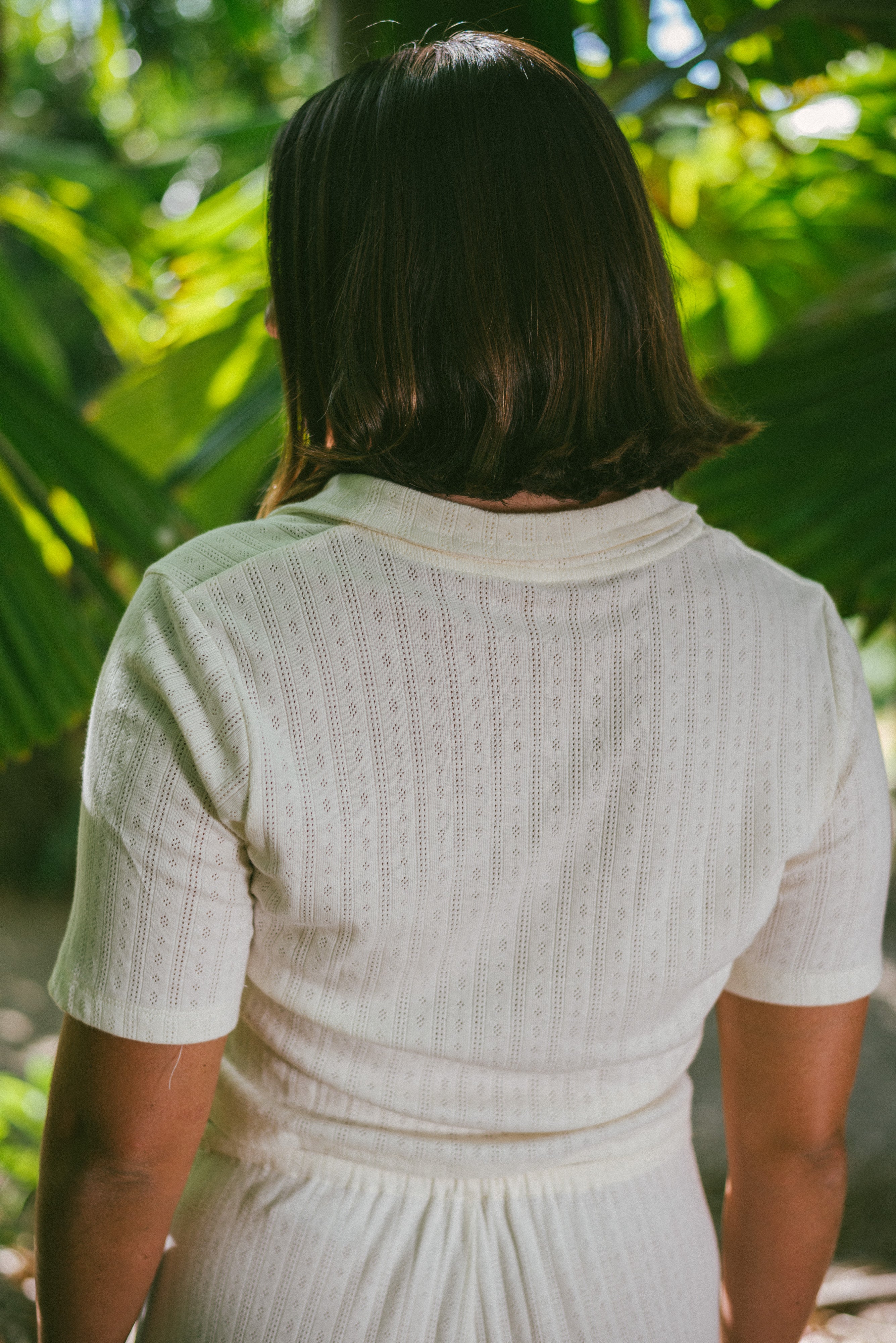Back view of Beach Pj Collar Tee - Pointelle | Atmosea