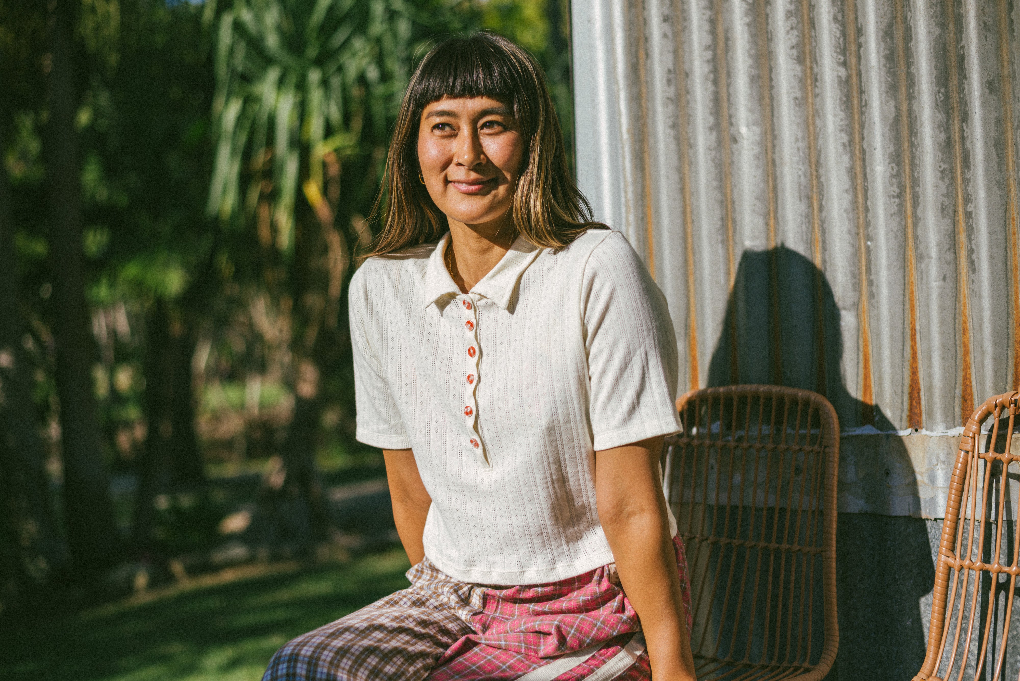 Buttoned Beach Pj Collar Tee - Pointelle | Atmosea