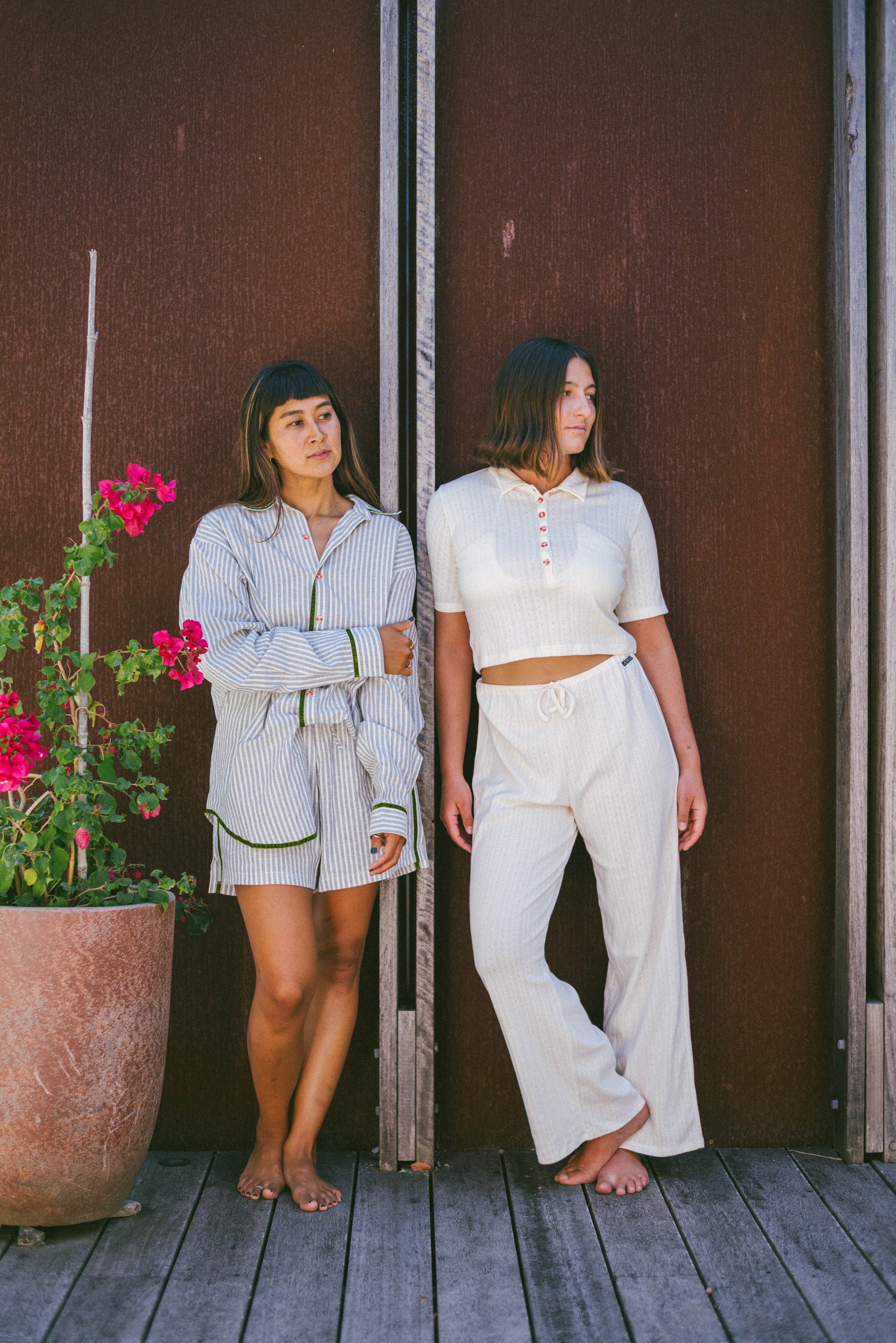 Lady wearing Beach Pj Pant - Pointelle Cream | Atmosea