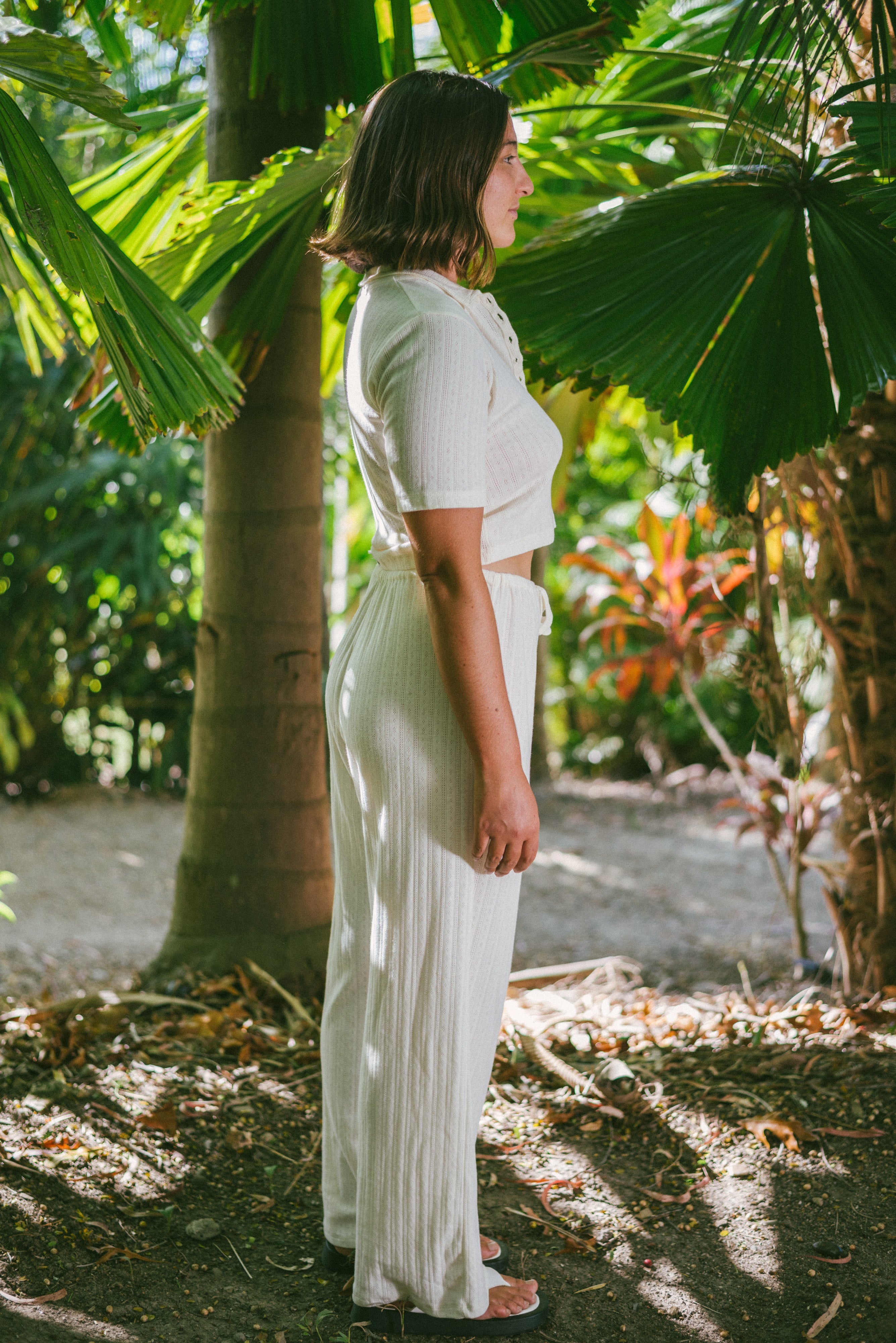 Side view of Beach Pj Pant - Pointelle Cream | Atmosea