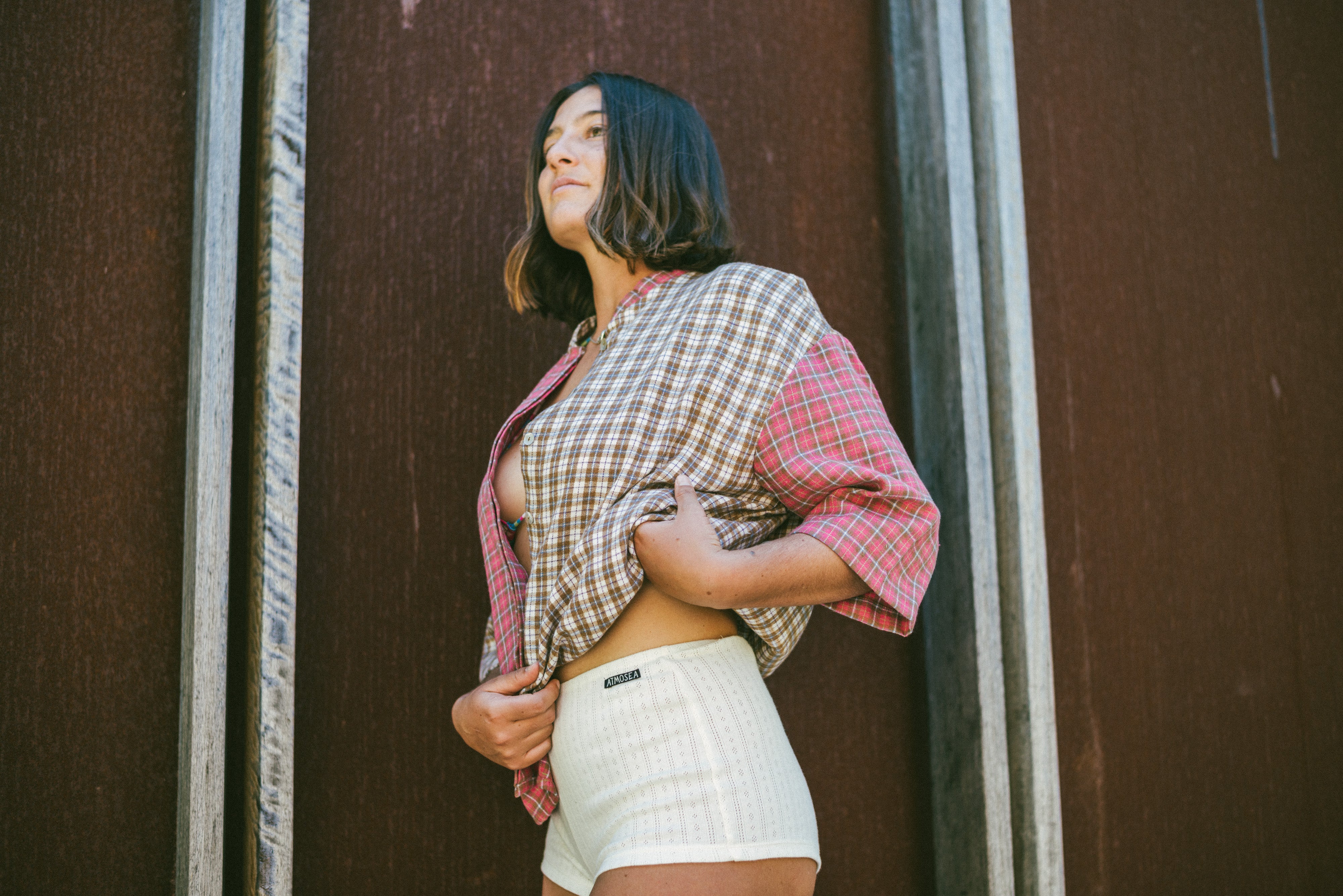 Lady wearing Beach Pj Short - Pointelle Cream | Atmosea