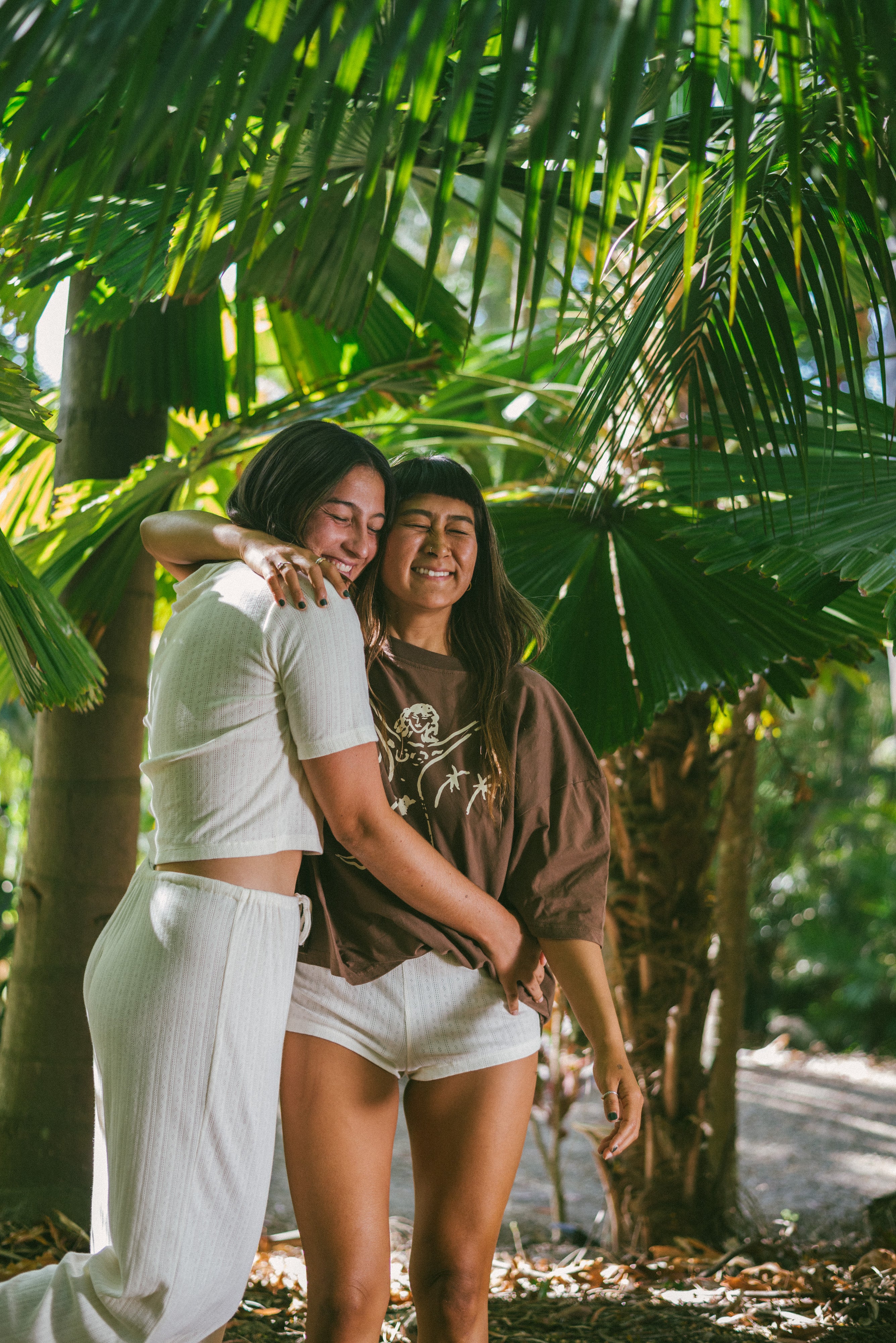 Two ladies together, one wearing Beach Pj Short - Pointelle Cream | Atmosea