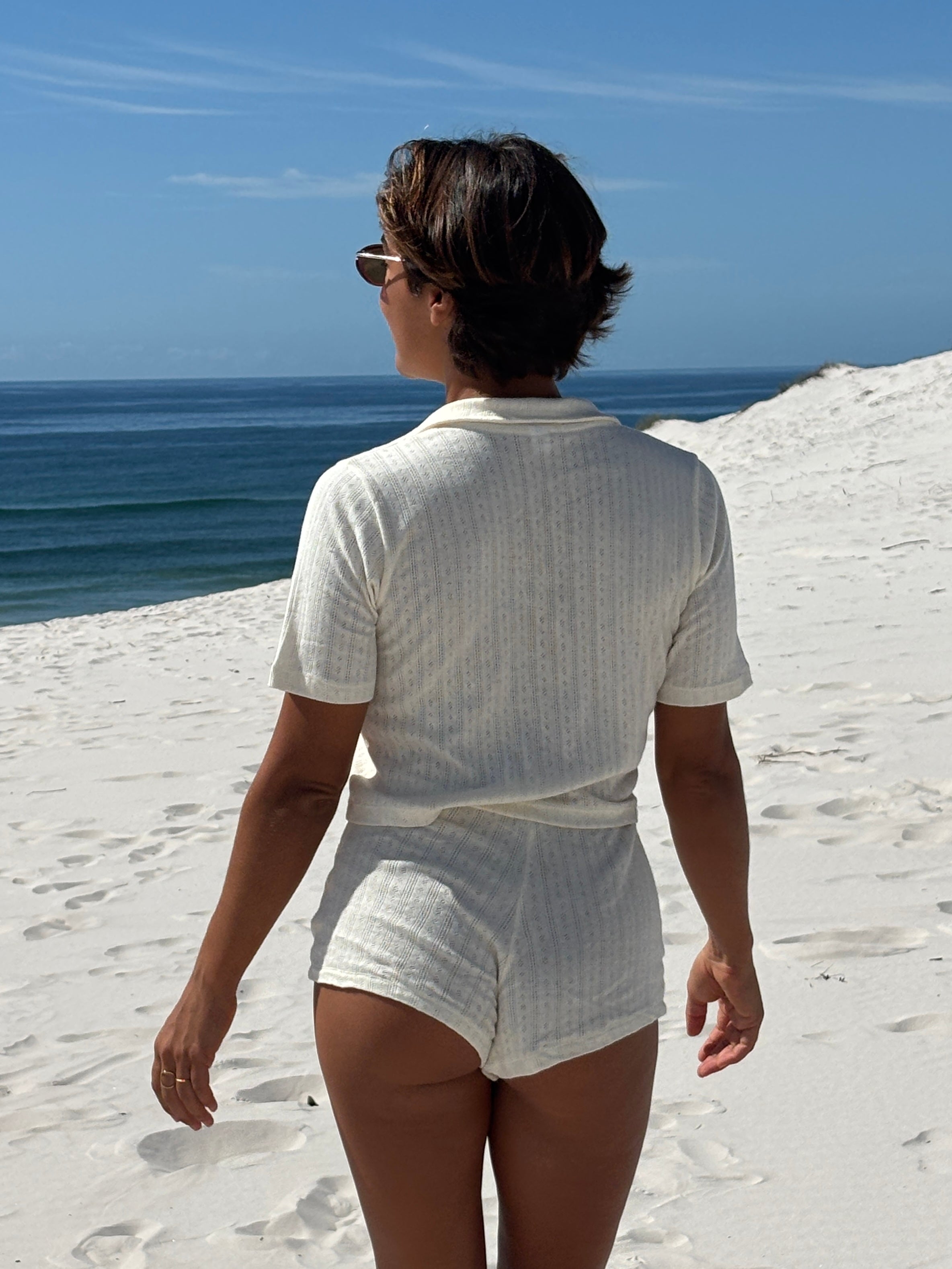 Back view of Beach Pj Short - Pointelle Cream | Atmosea